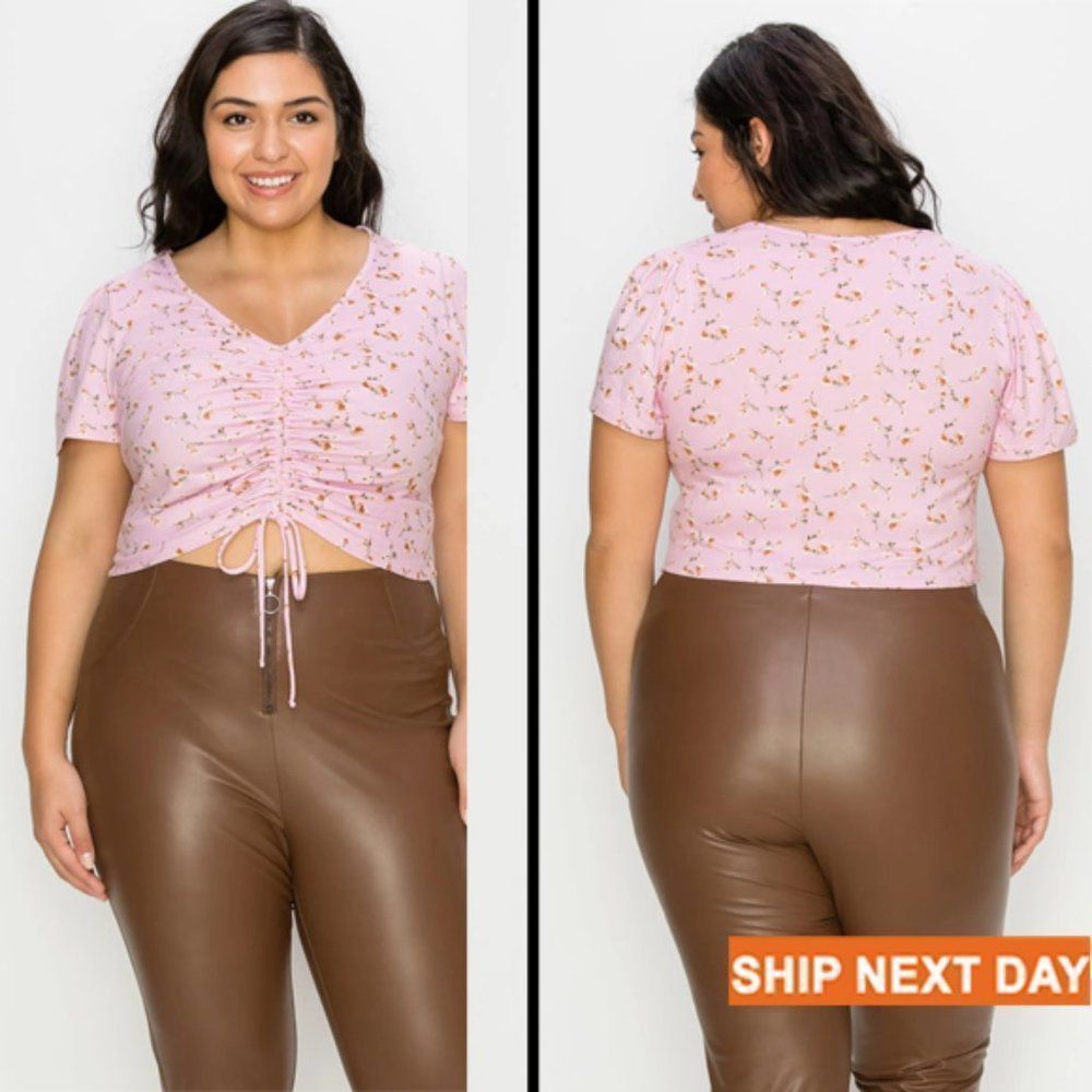 Ruched Ditsy Floral Self-Tie Top - Plus Top - Plus Size Top - Plus Size Crop Top